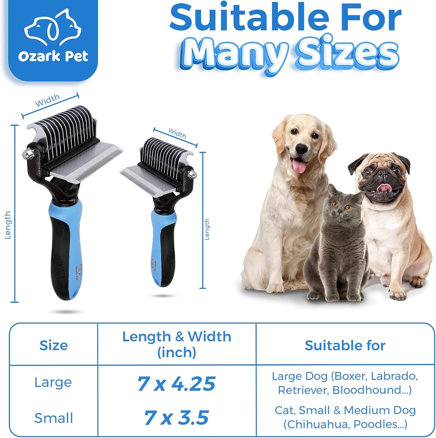 Dog Brush and Cat Brush-With Deshedding Brush, Dog Dematting Tools, Undercoat for Dogs, Deshedding Tool, Reduce Shedding up to 95%, for Short to Long Hair, and Large Breeds by (Blue L)
