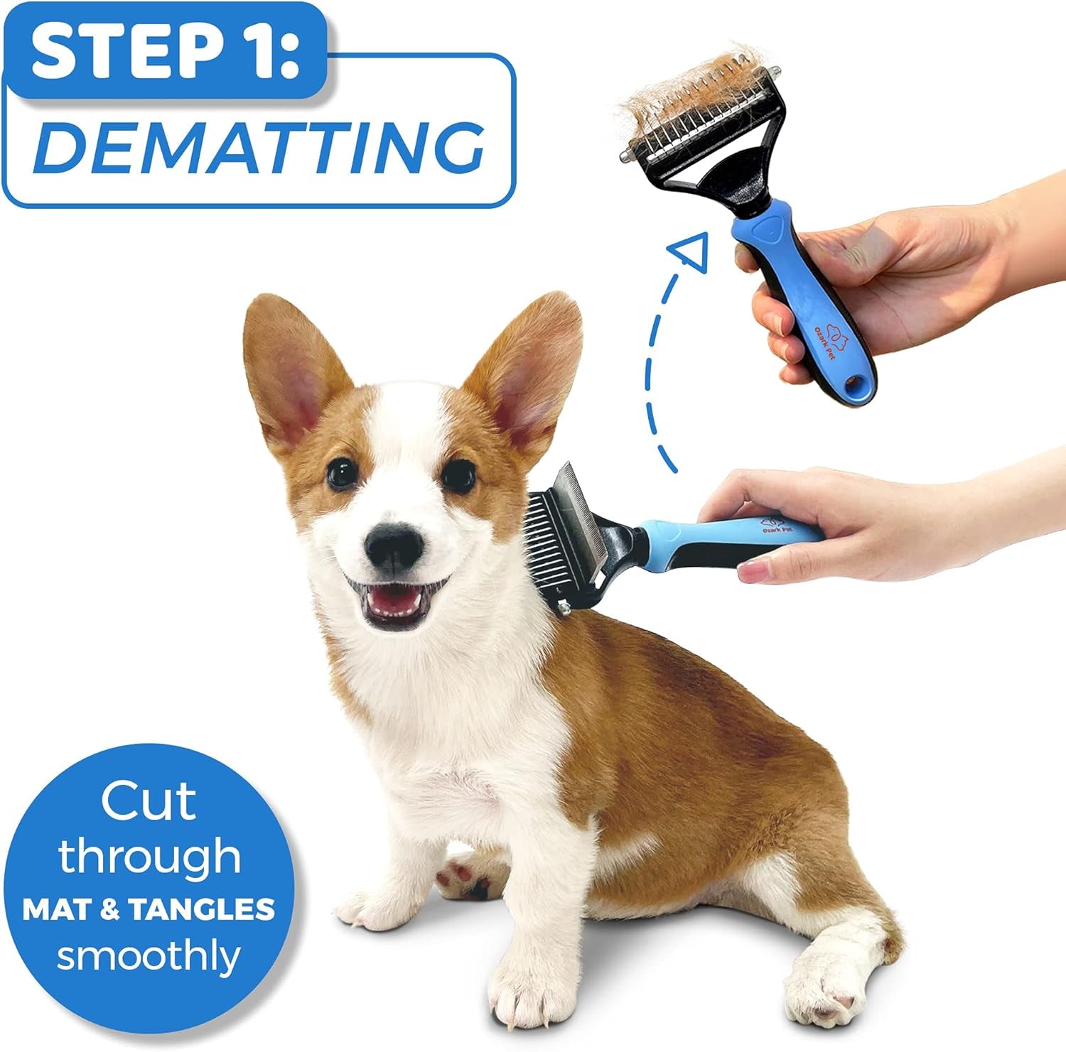 Dog Brush and Cat Brush-With Deshedding Brush, Dog Dematting Tools, Undercoat for Dogs, Deshedding Tool, Reduce Shedding up to 95%, for Short to Long Hair, and Large Breeds by  (Blue L)